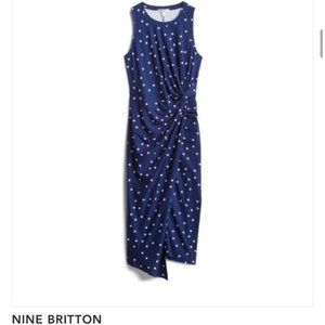 Nine Britton Abigail brushed knit midi navy polka dots